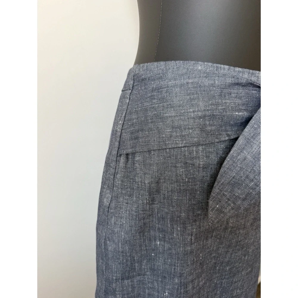 ANN TAYLOR Women's 8P Linen Blend Blue Chambray Belted Skirt Lined Petite NWOT - Picture 4 of 16